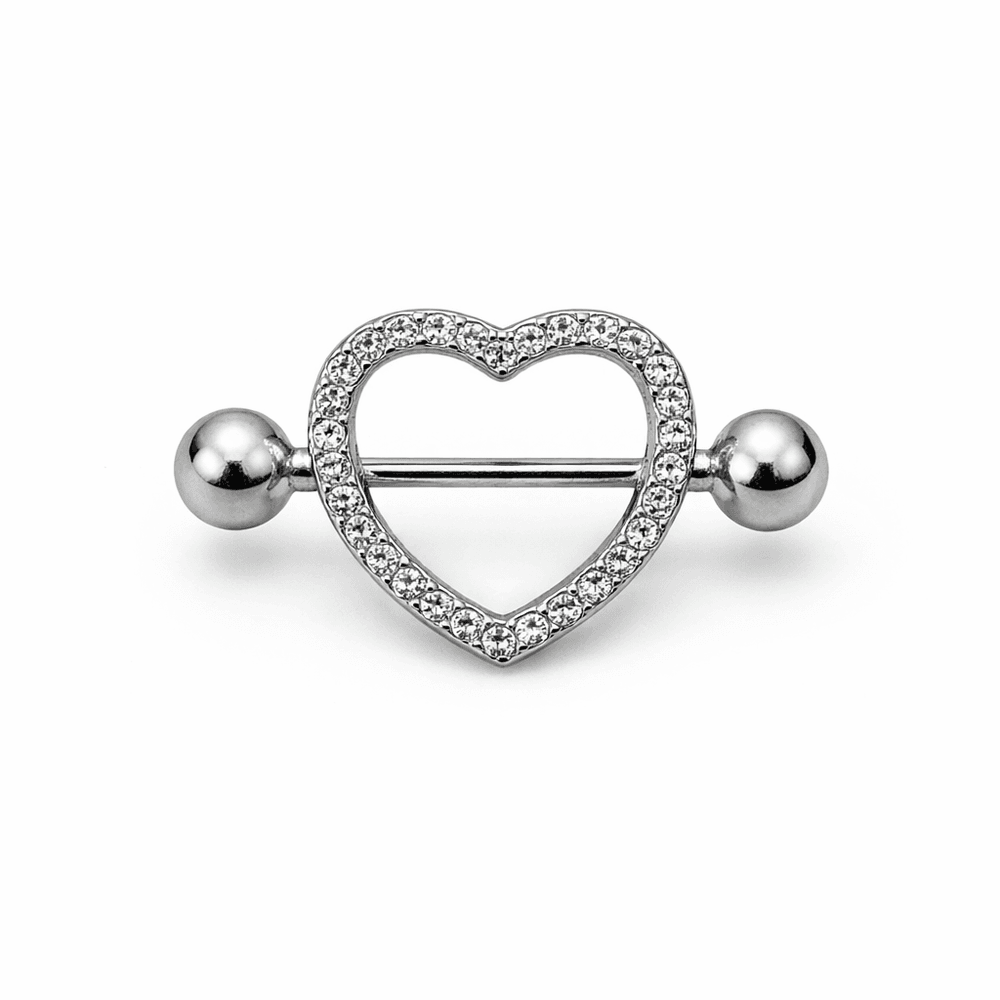 Piercing Mamilo Coração Vazado Cravejado Aço Inoxi... - RC JOIAS BY RUDI