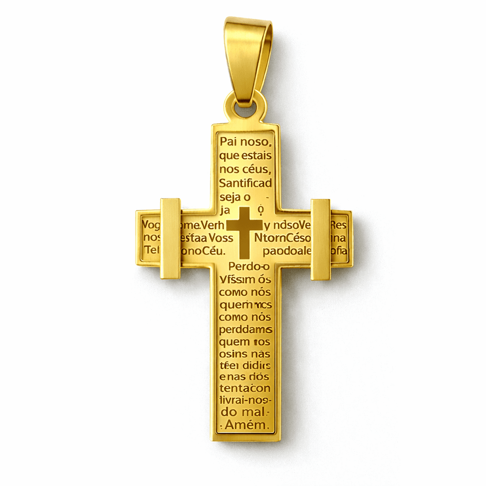 Pingente Cruz Pai Nossa Aço Dourado - 00000000877... - RC JOIAS BY RUDI