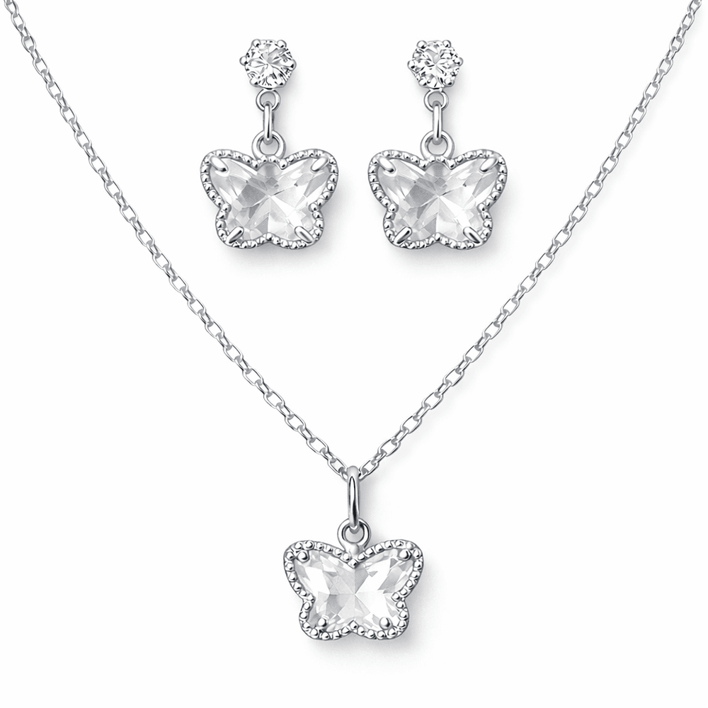 Conjunto Borboleta Cristal Banhado a Prata 925 - 0... - RC JOIAS BY RUDI