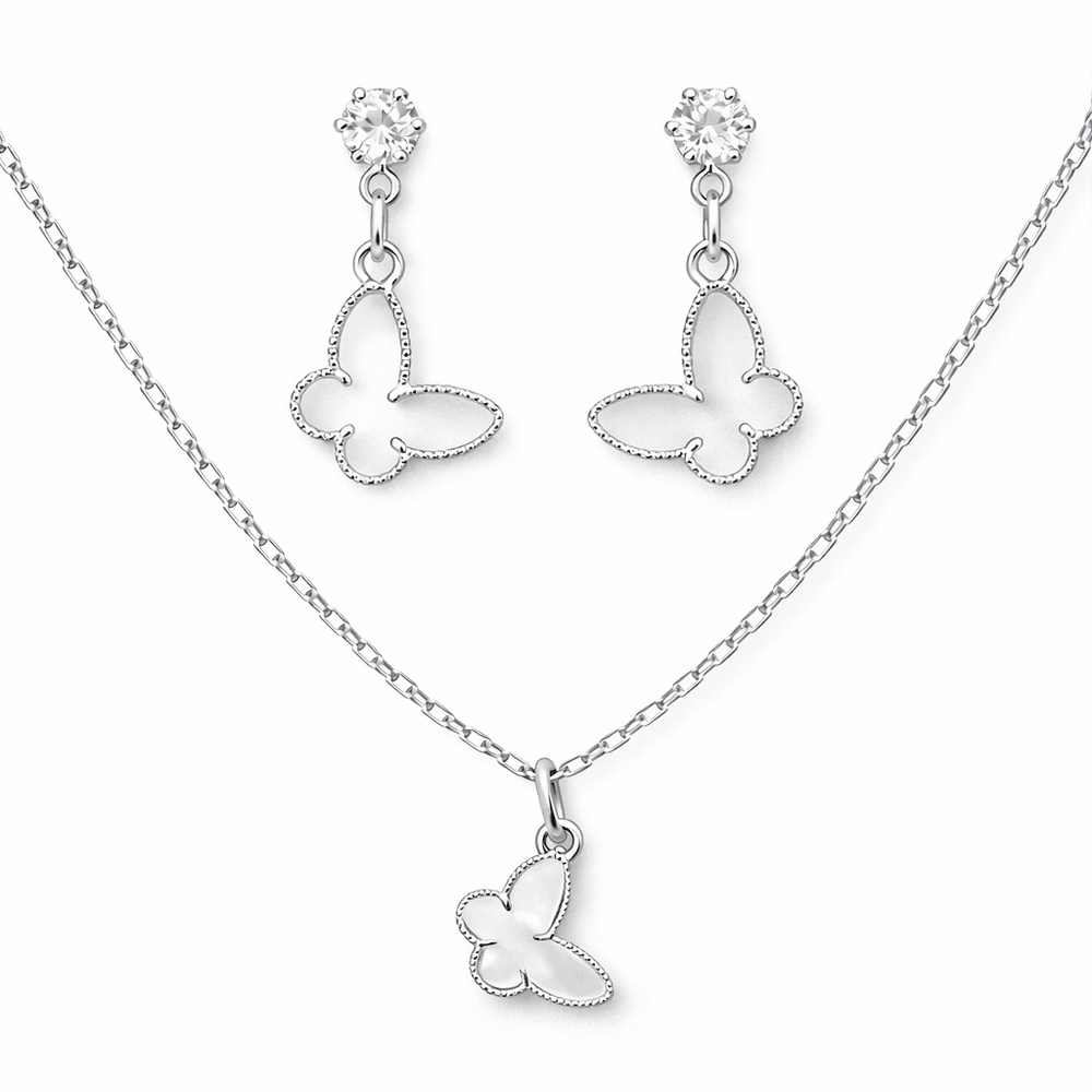 Conjunto Borboleta Branco Banhado Prata 925 - 0000... - RC JOIAS BY RUDI