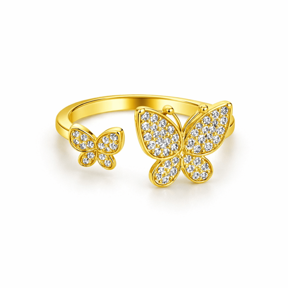 Anel Borboleta Dupla Regulável Cravejado Banhado. ... - RC JOIAS BY RUDI