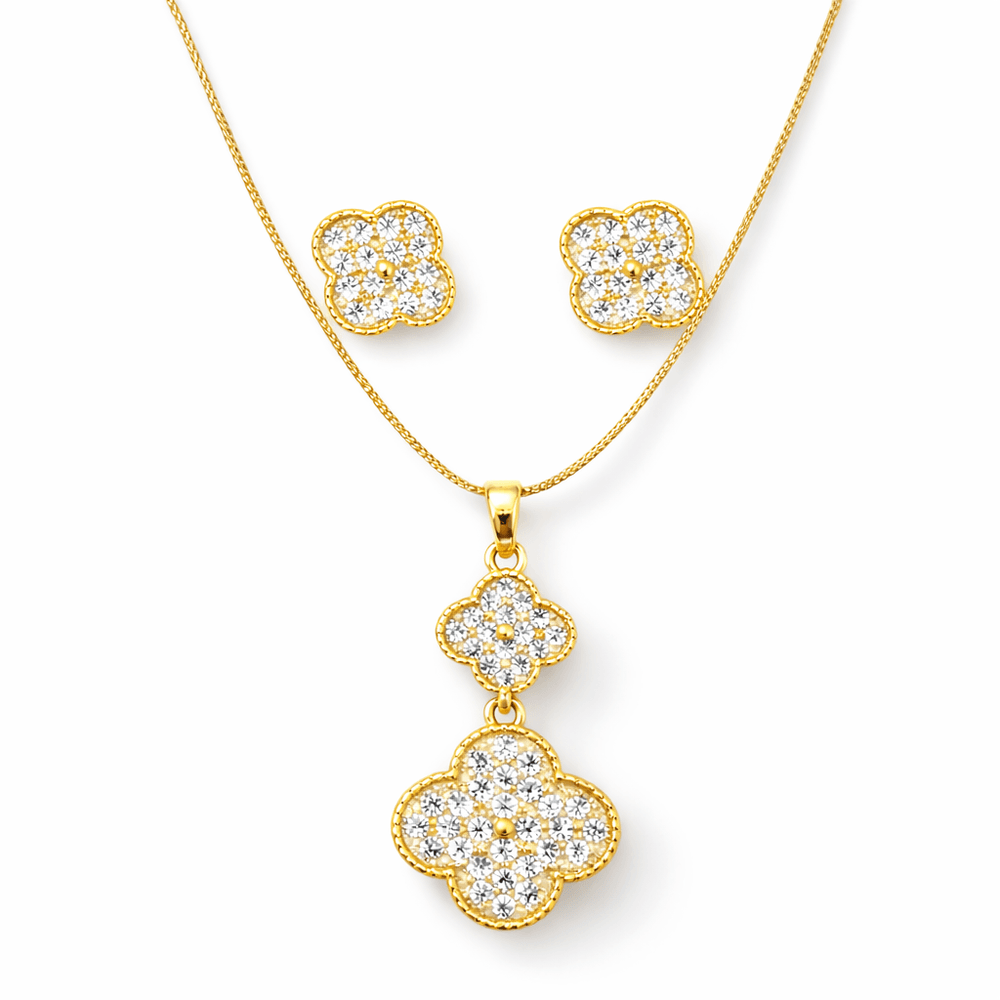 Conjunto Trevo Alhambra Cravejado Banhado a Ouro 1... - RC JOIAS BY RUDI