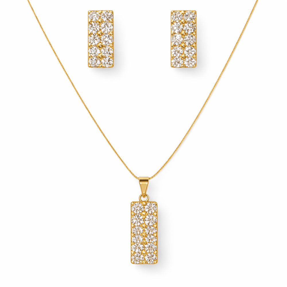 Conjunto Retangular Strass Banhado a Ouro 18k - 00... - RC JOIAS BY RUDI