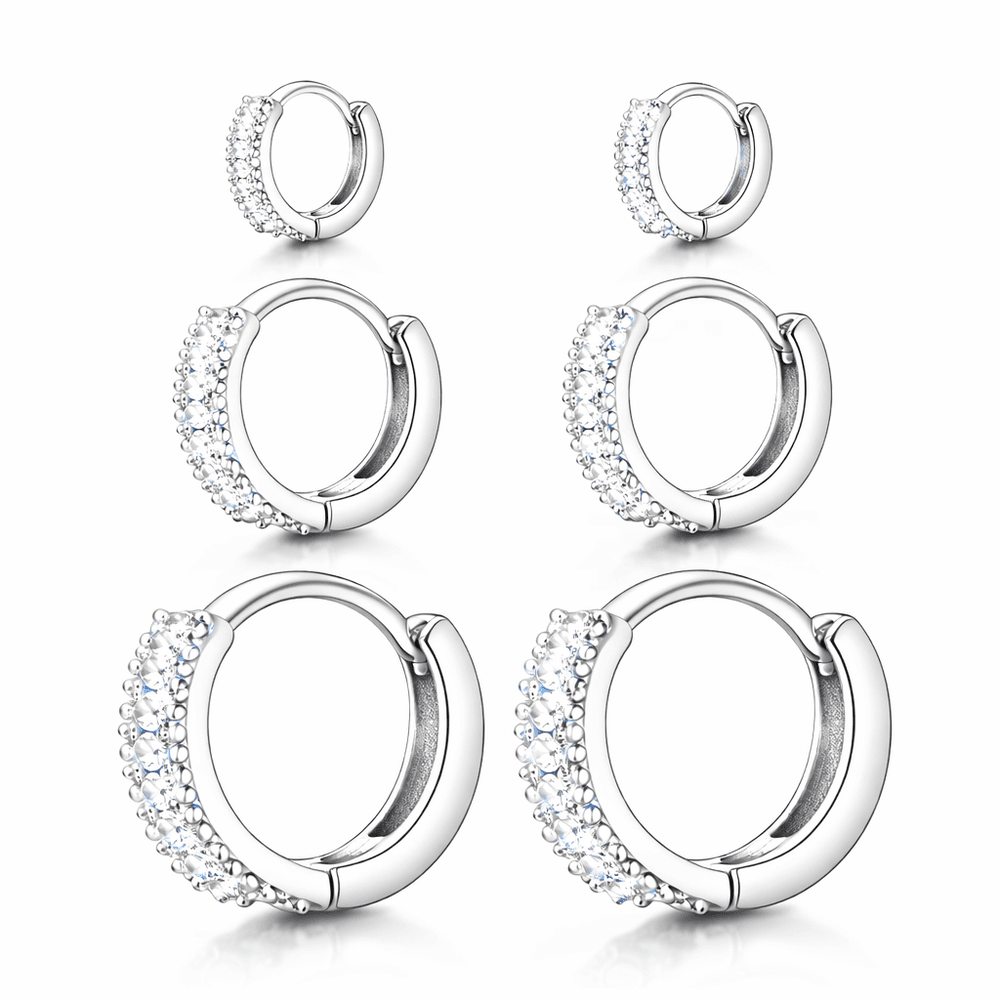 Brinco Trio Argola Click Cravejada Banhado a Prata... - RC JOIAS BY RUDI