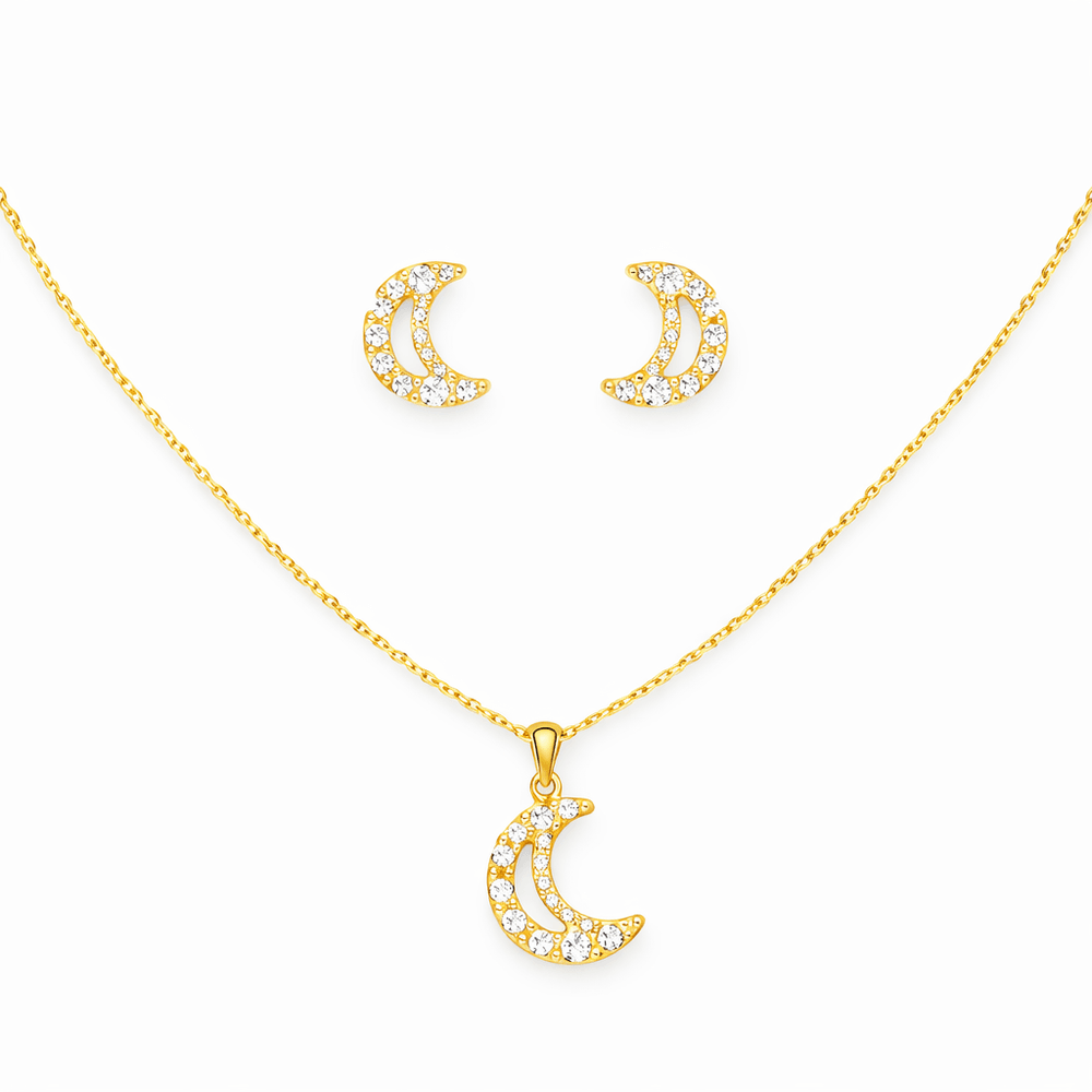 Conjunto Meia Lua Veneziana Strass Banhado a Ouro ... - RC JOIAS BY RUDI