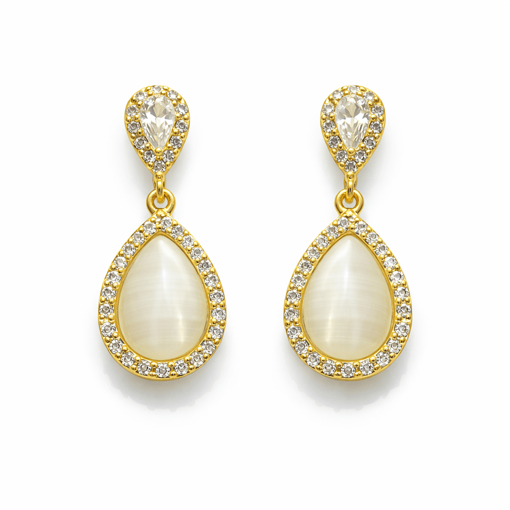 Brinco Gota Perolado Cravejado Hipoalergênico Banh... - RC JOIAS BY RUDI