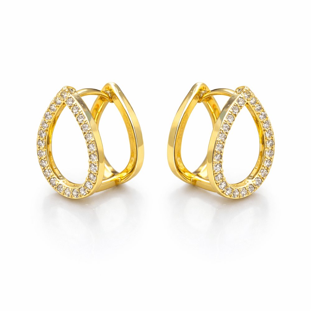 Brinco Gota DuoFace Cravejado Hipoalergênico Banha... - RC JOIAS BY RUDI