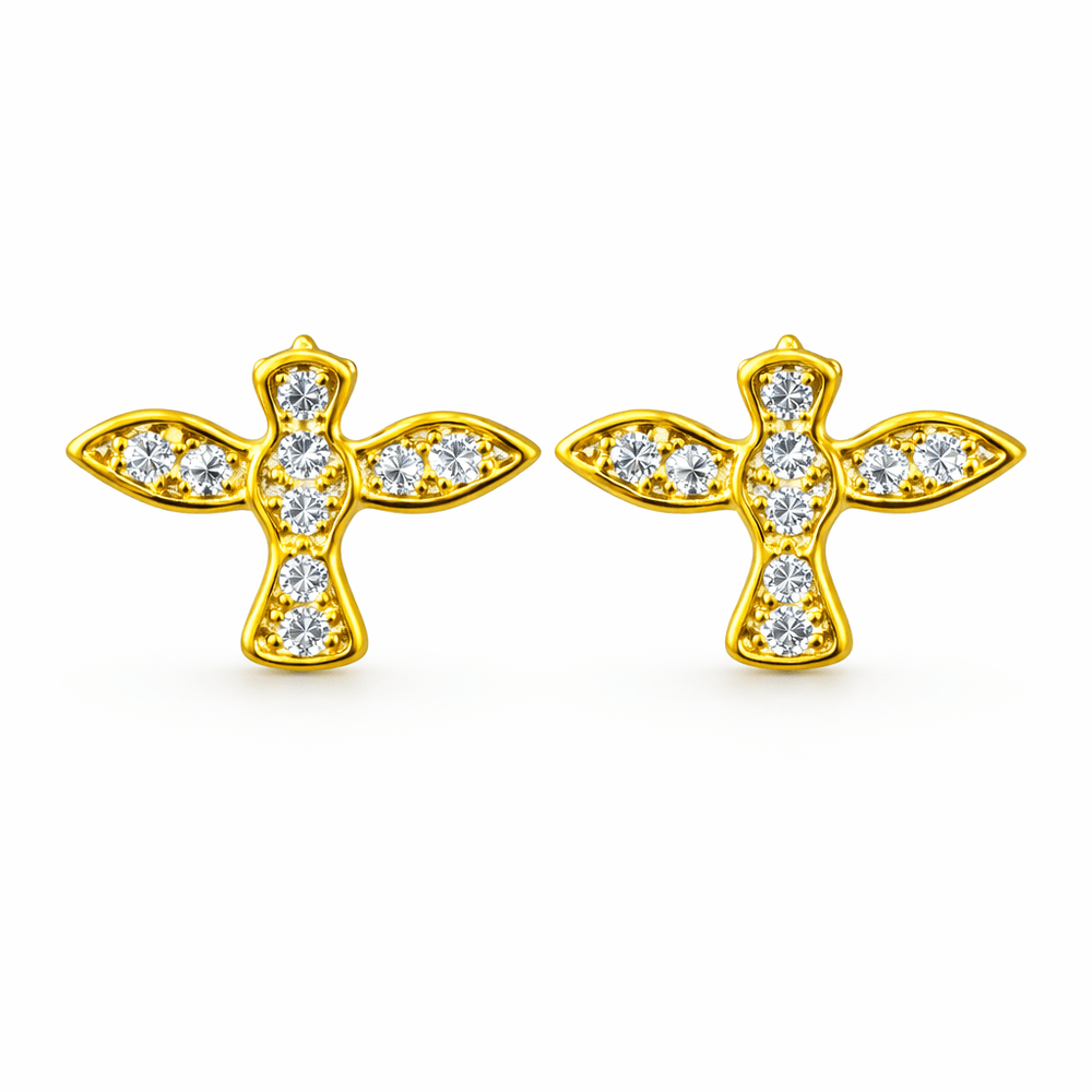 Brinco E Santo Mini Cristal Cravejado Banhado a Ou... - RC JOIAS BY RUDI