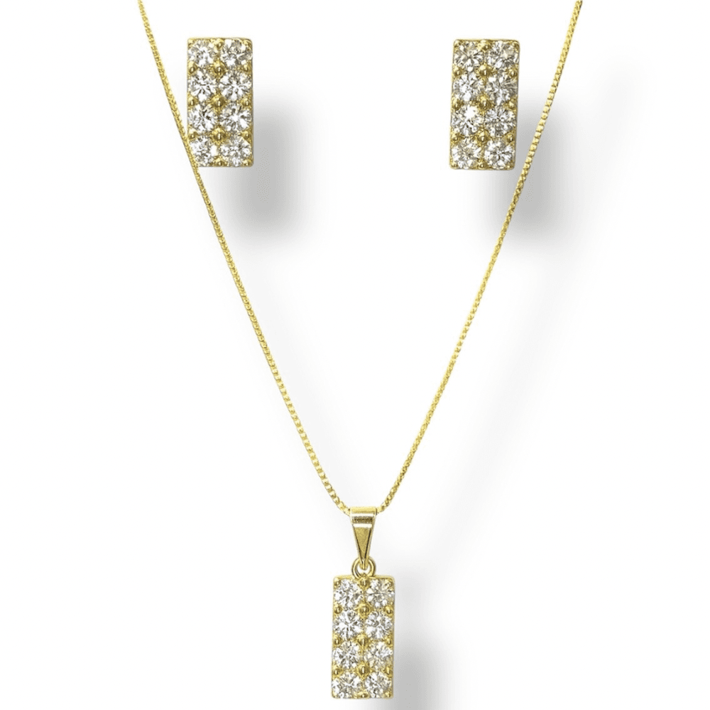 Conjunto Retangular Strass Banhado A Ouro 18K - 00... - RC JOIAS BY RUDI