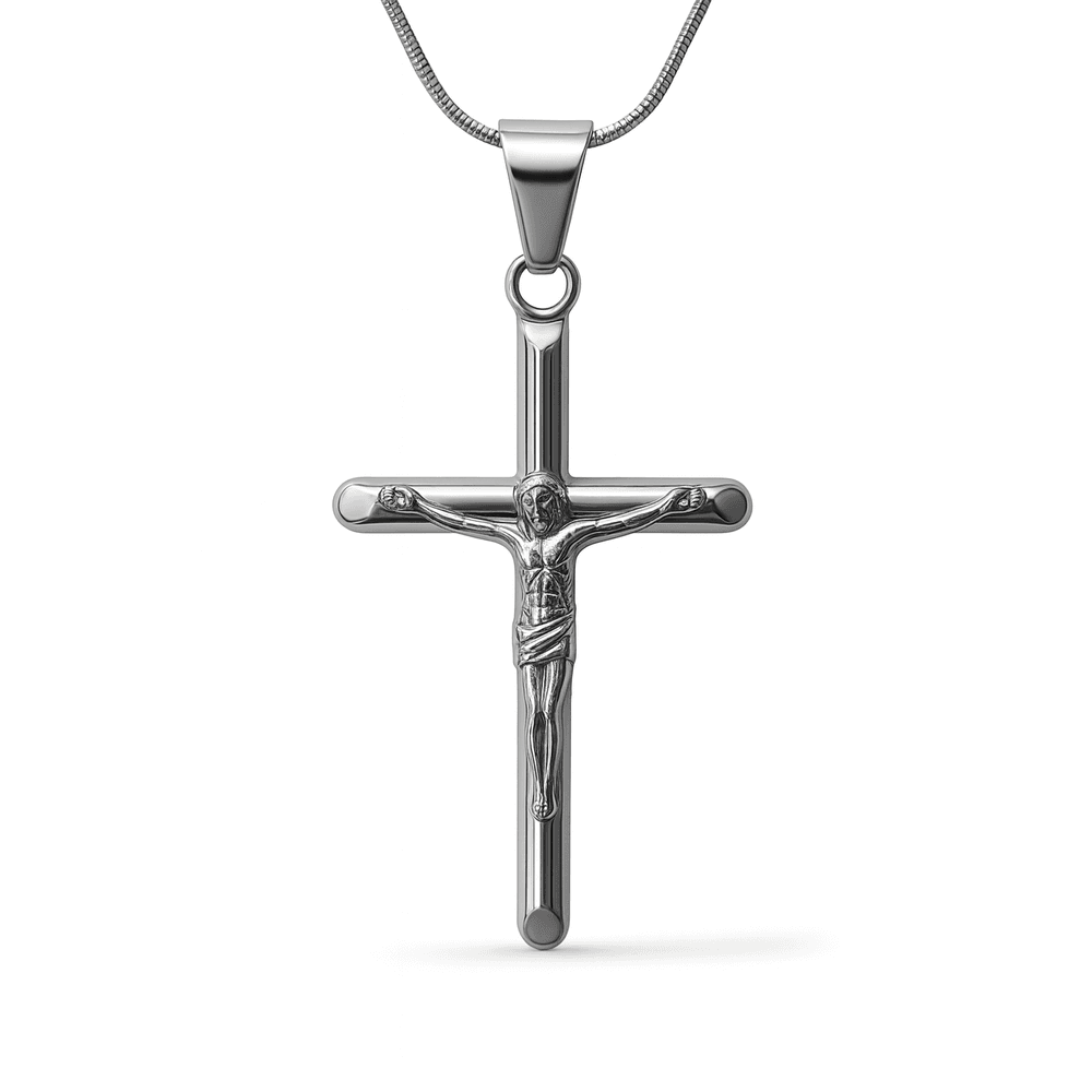 Pingente Cruz Jesus 25x43 Aço Inoxidável - 0000000... - RC JOIAS BY RUDI