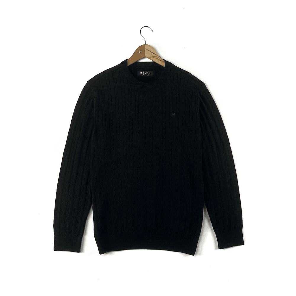 TRICOT MASCULINO TEXTURIZADO ALGODÃO PRETO GOLA CA... - RHOUKER