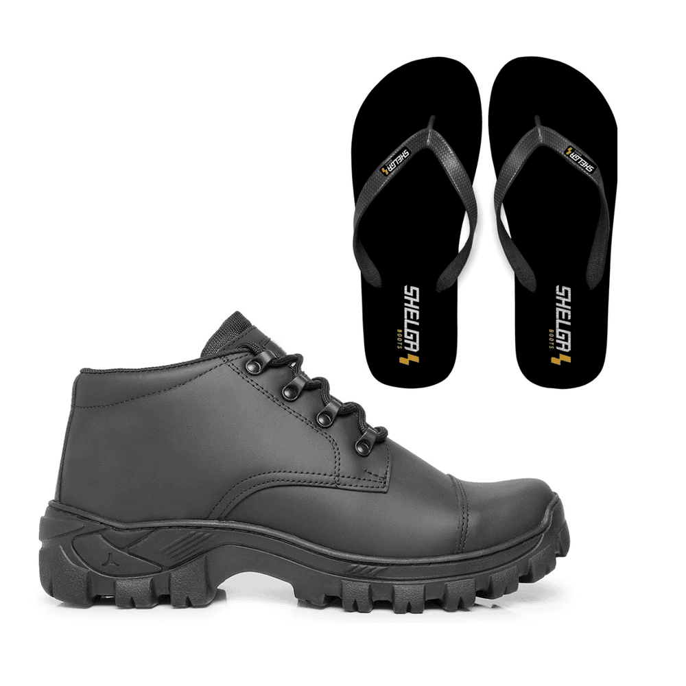 Kit Bota Work + Chinelo Basic Unissex | Preto - CA... - Shelga Boots