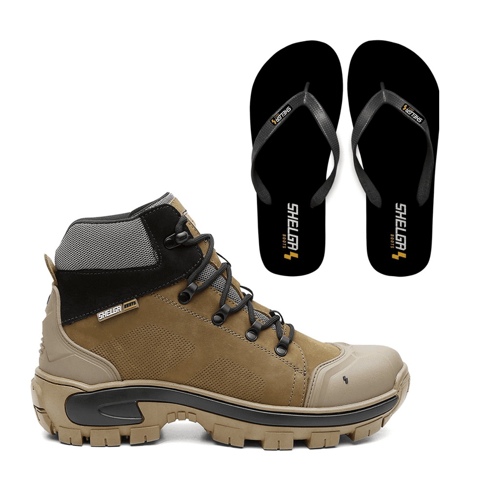 Kit Bota Atacama + Chinelo Basic Unissex | Creme -... - Shelga Boots