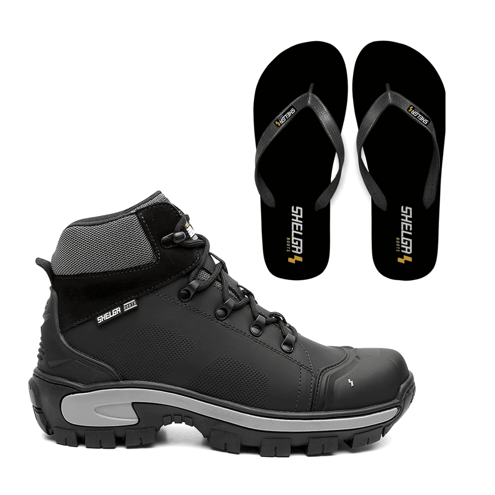 Kit Bota Atacama + Chinelo Basic Unissex | Preto -... - Shelga Boots