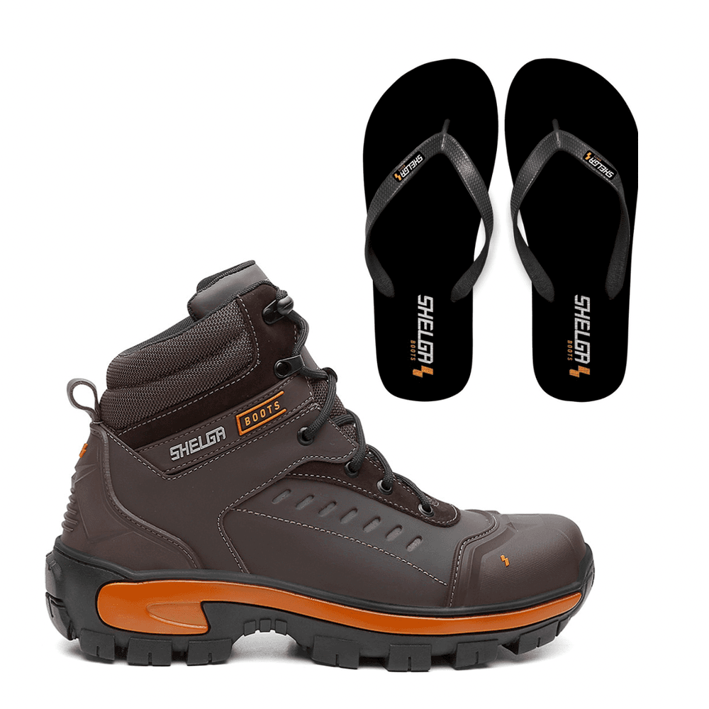 Kit Bota Saara + Chinelo Basic Unissex | Café - CA... - Shelga Boots