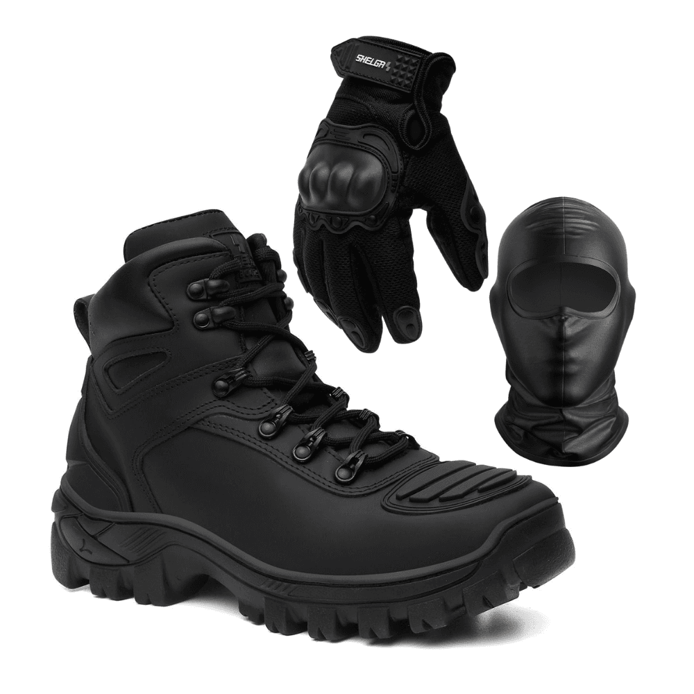 Kit Bota Militar + Luva Fit + Balaclava| Black - C... - Shelga Boots