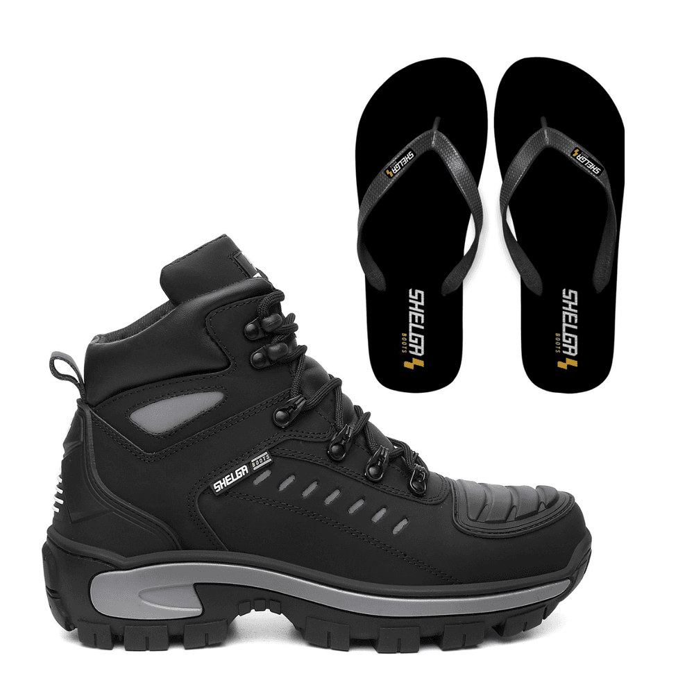 Kit Bota Motor + Chinelo Basic Unissex | Preto - C... - Shelga Boots