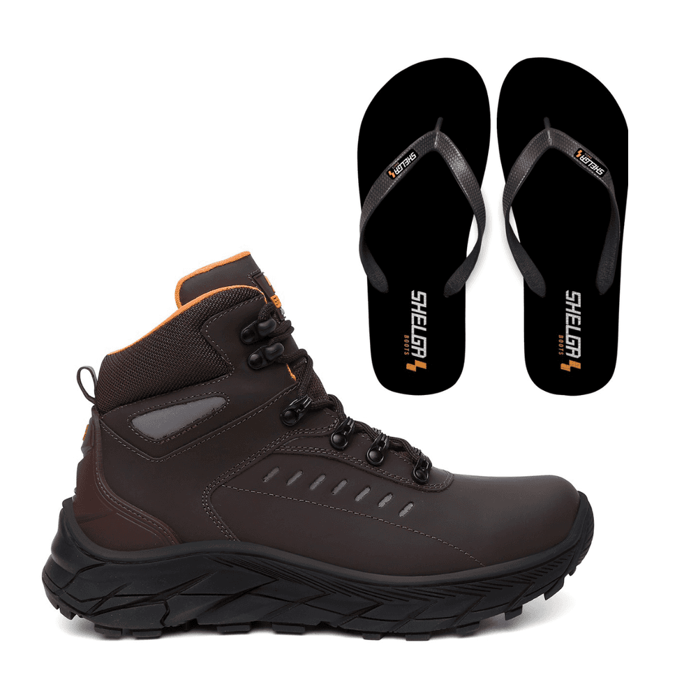 Kit Bota Tracker + Chinelo Basic Unissex| Café - C... - Shelga Boots
