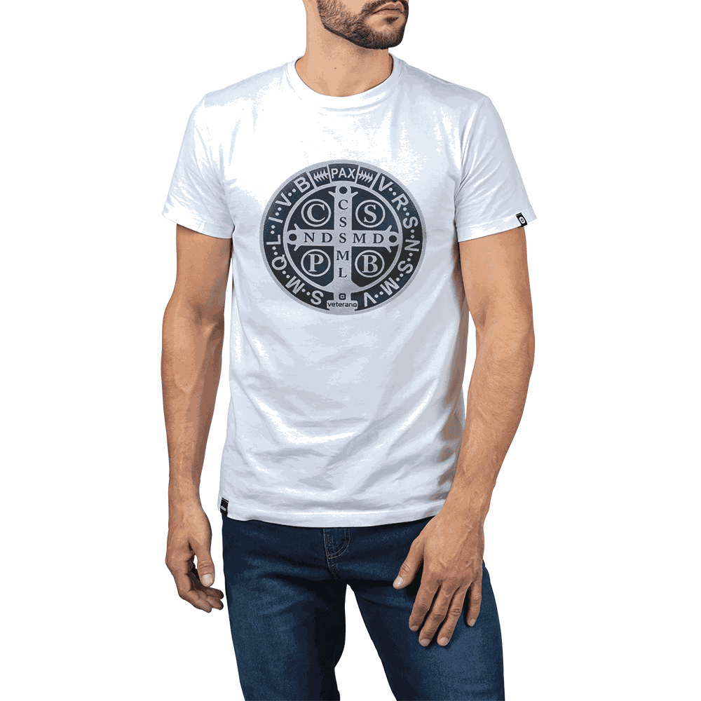 Camiseta Veterano Medalha São Bento Branca