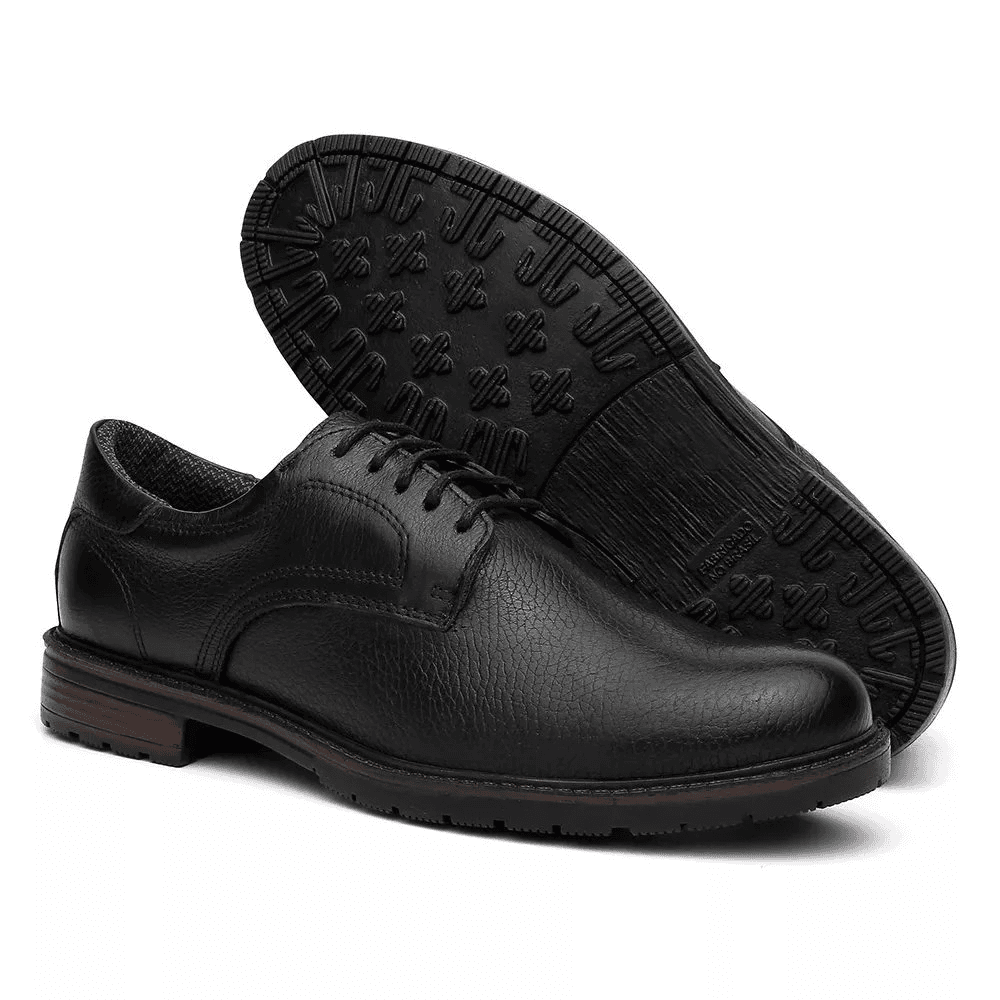 Sapatênis Masculino Oxford Couro Legítimo Preto 