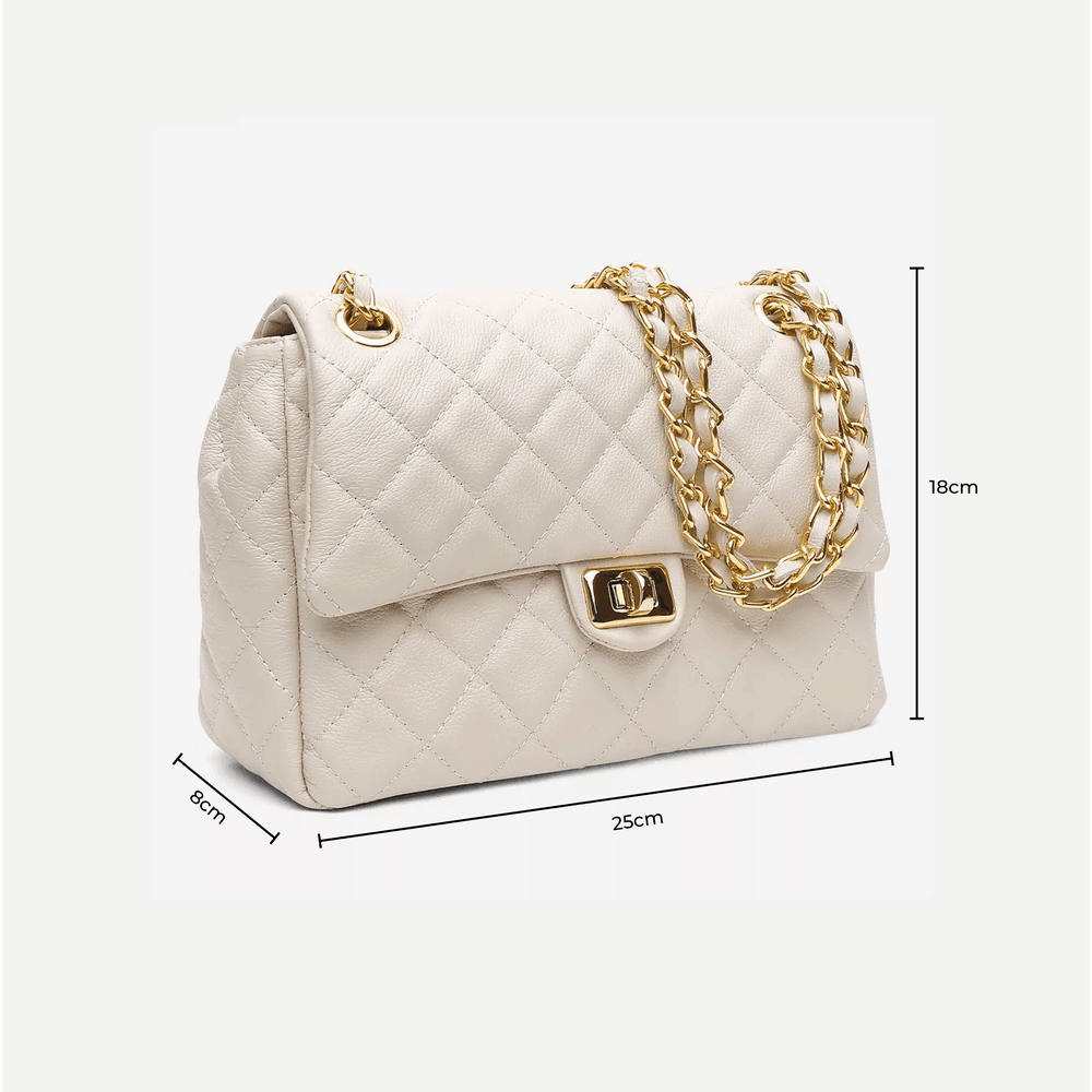 Bolsa Feminina de Couro Legítimo OffWhite Vittal Barbara Design Matelassê