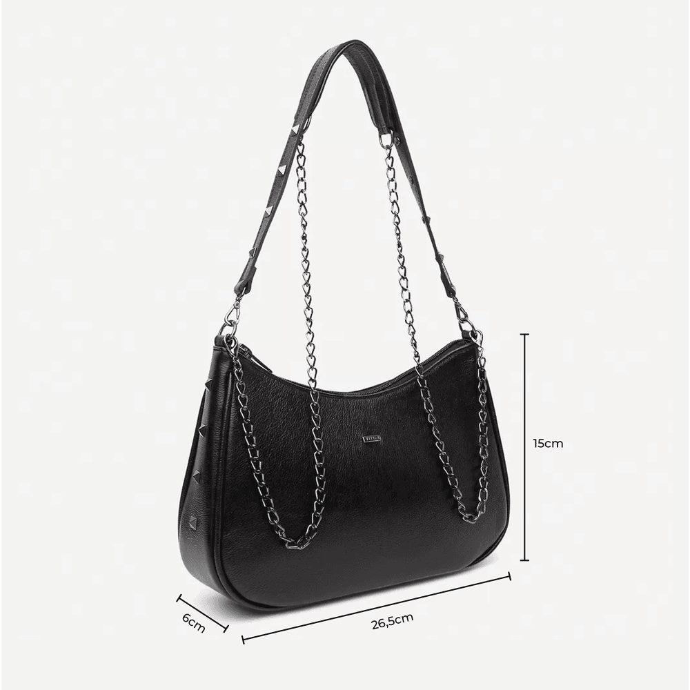 Bolsa Feminina Couro Legítimo Yara com Sparkle e Alça Dupla