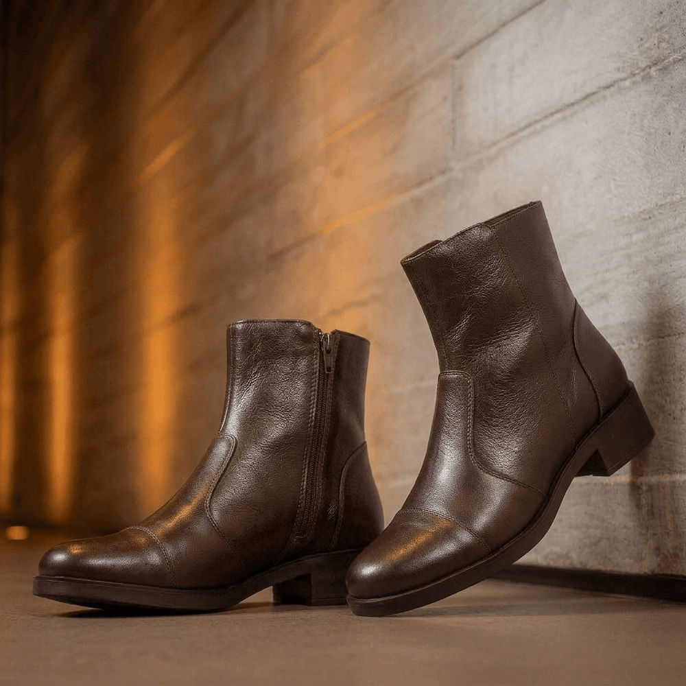 Bota Feminina Vittal Sofia em Couro Legitimo Cano Curto e Zíper Café