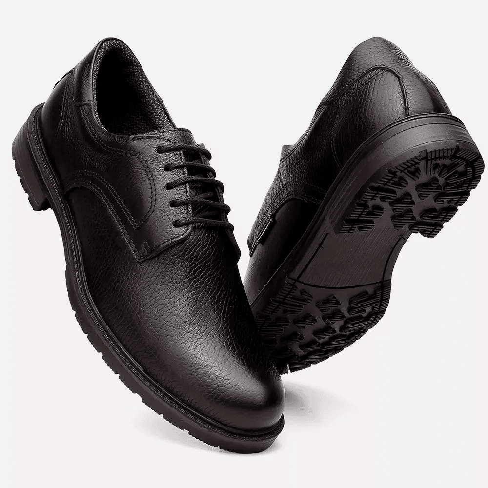 Sapatênis Masculino Oxford Couro Legítimo Preto 