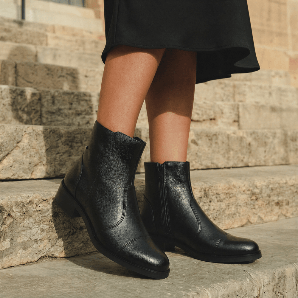Bota Feminina Vittal Sofia em Couro Legitimo Cano Curto e Zíper