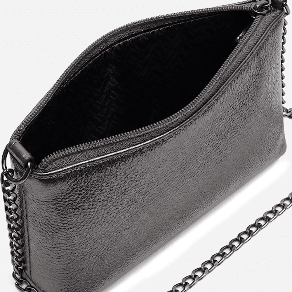 Bolsa Feminina Vittal Clutch Annelise em Couro Legitimo Onix Alça Corrente