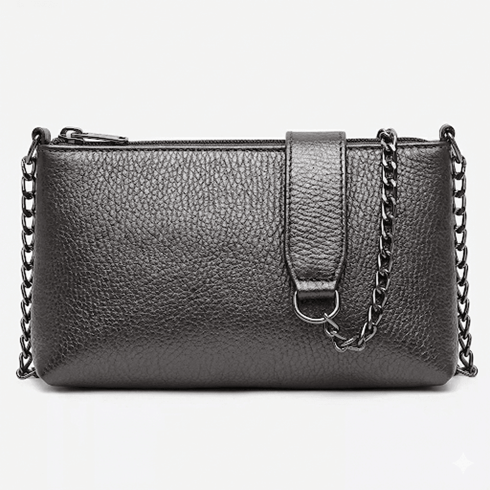 Bolsa Feminina Vittal Clutch Annelise em Couro Legitimo Onix Alça Corrente