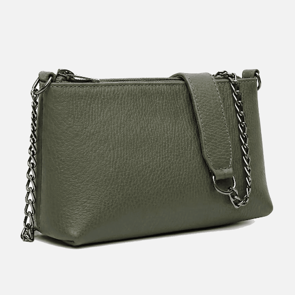 Bolsa Feminina Vittal Clutch Annelise em Couro Legitimo Verde Alça Corrente