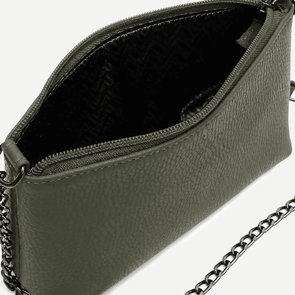 Bolsa Feminina Vittal Clutch Annelise em Couro Legitimo Verde Alça Corrente