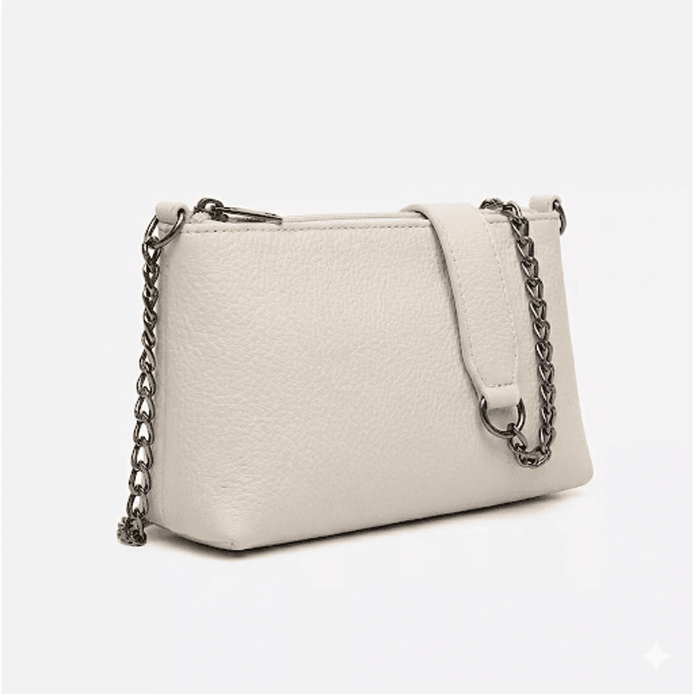 Bolsa Feminina Vittal Clutch Annelise em Couro Legitimo OffWhite Alça Corrente
