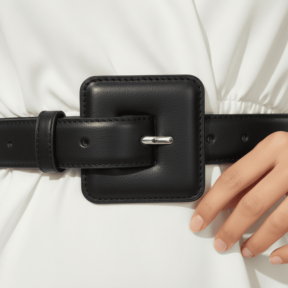 Cinto Feminino Paola Vittal Couro Preto Fivela Quadrada