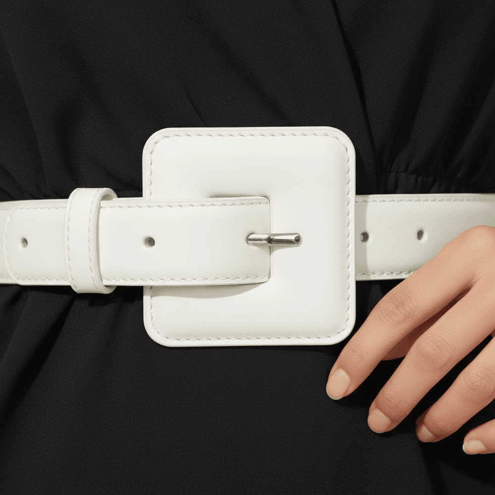 Cinto Feminino Paola Vittal Couro OffWhite Fivela Quadrada