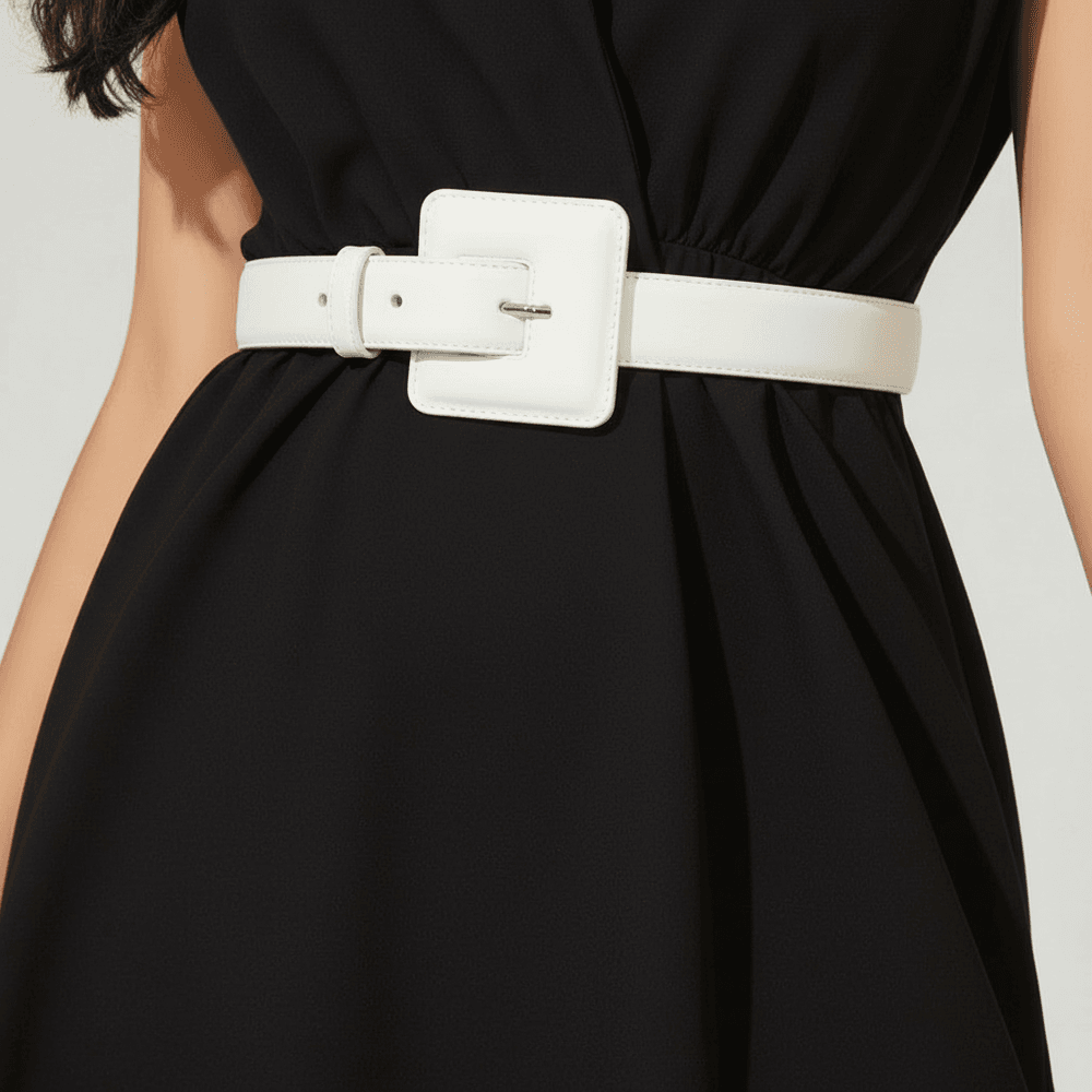 Cinto Feminino Paola Vittal Couro OffWhite Fivela Quadrada