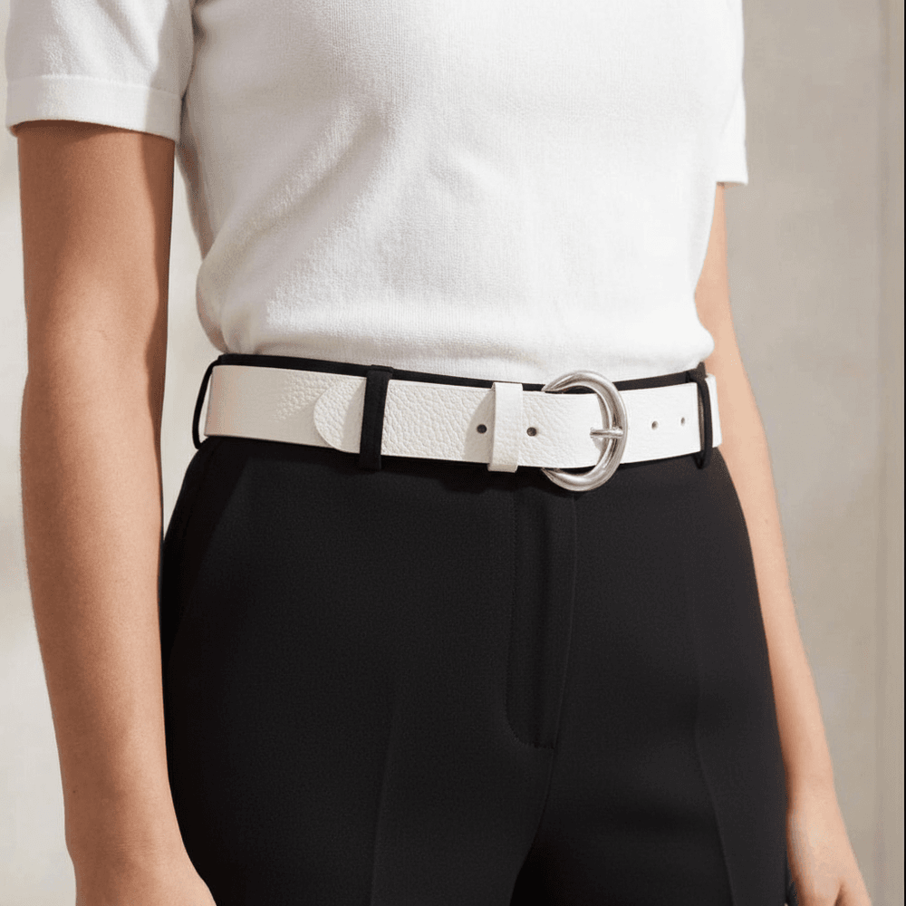 Cinto Feminino Vittal Gabi Couro OffWhite Fivela de Pino