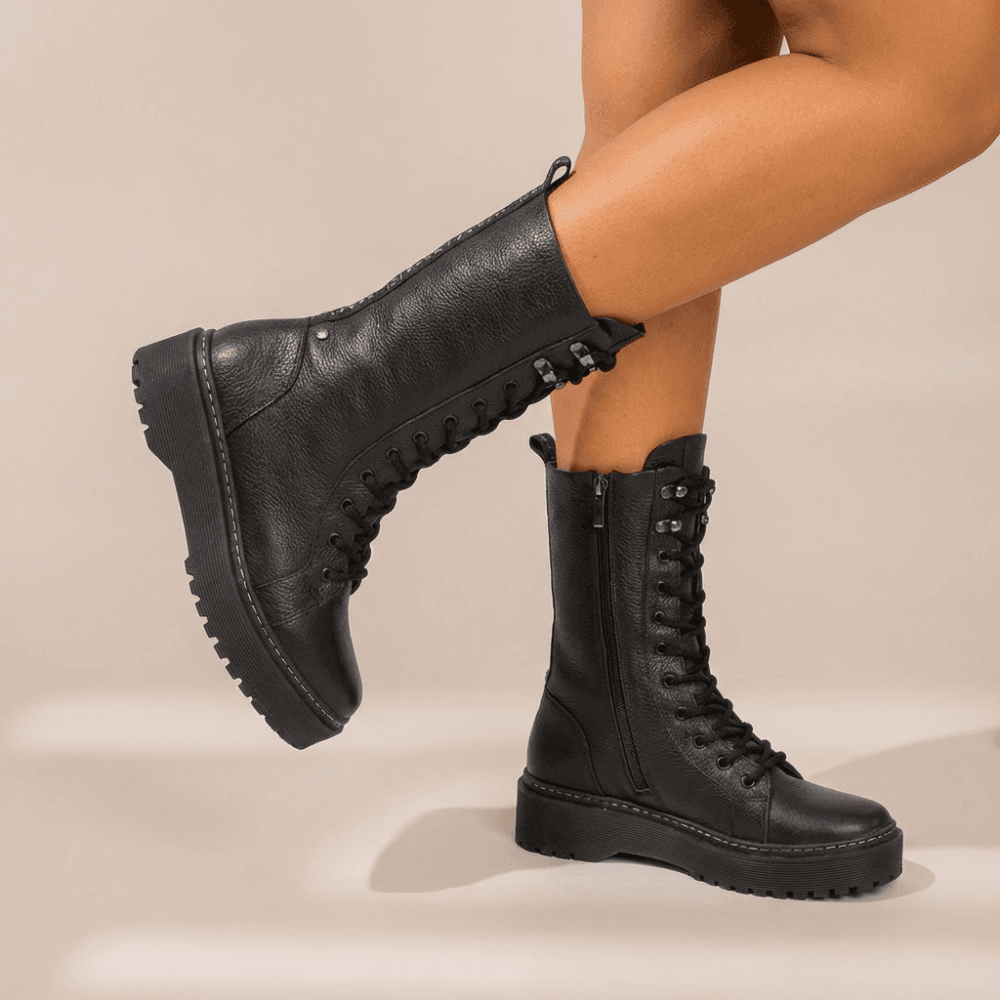 Coturno Feminino Vittal Aurora em Couro Legitimo Cano Alto