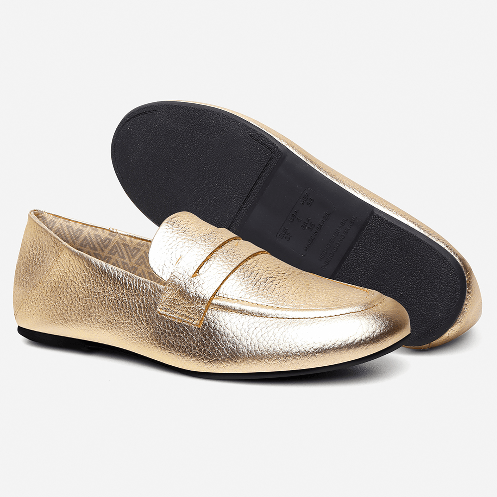 Mocassim Feminino Vittal Danielly em Couro Legítimo Ouro Olho de Gato