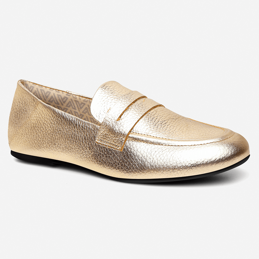 Mocassim Feminino Vittal Danielly em Couro Legítimo Ouro Olho de Gato