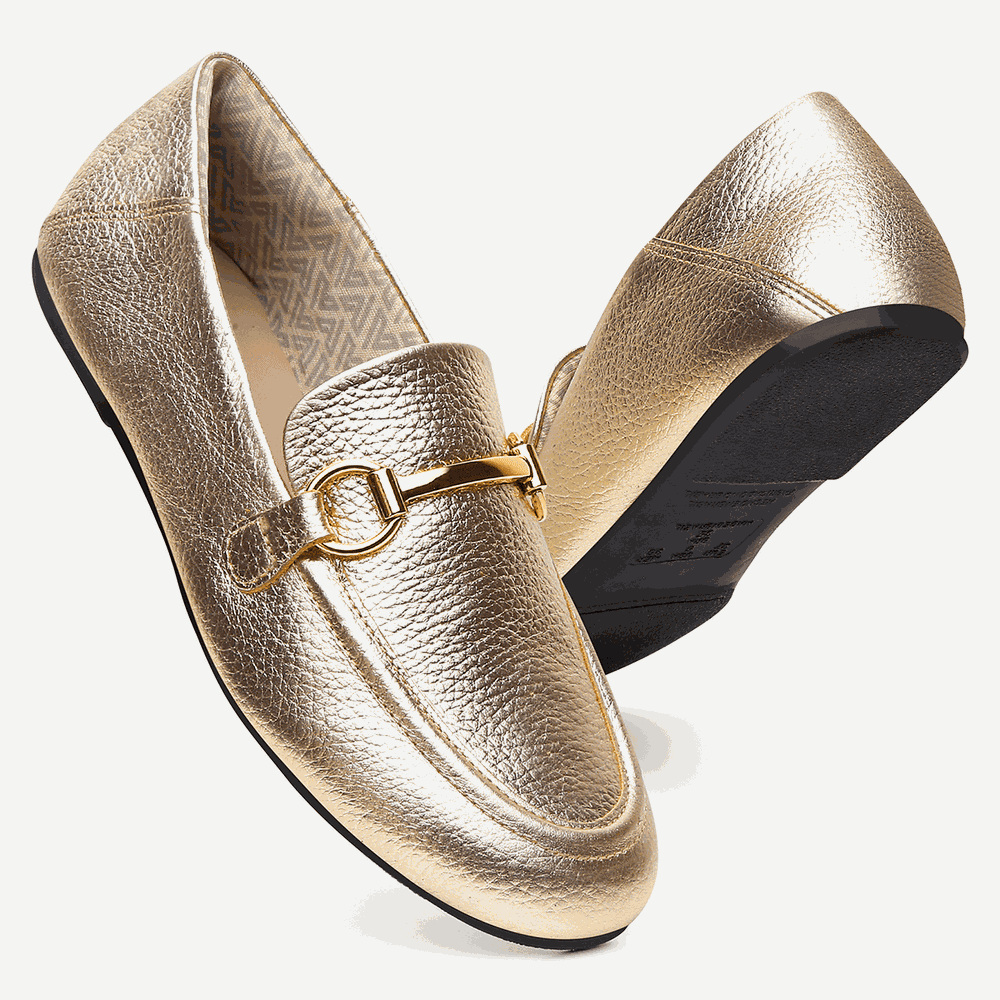 Mocassim Feminino Vittal Aurora em Couro Legítimo Ouro com Fivela Dourada