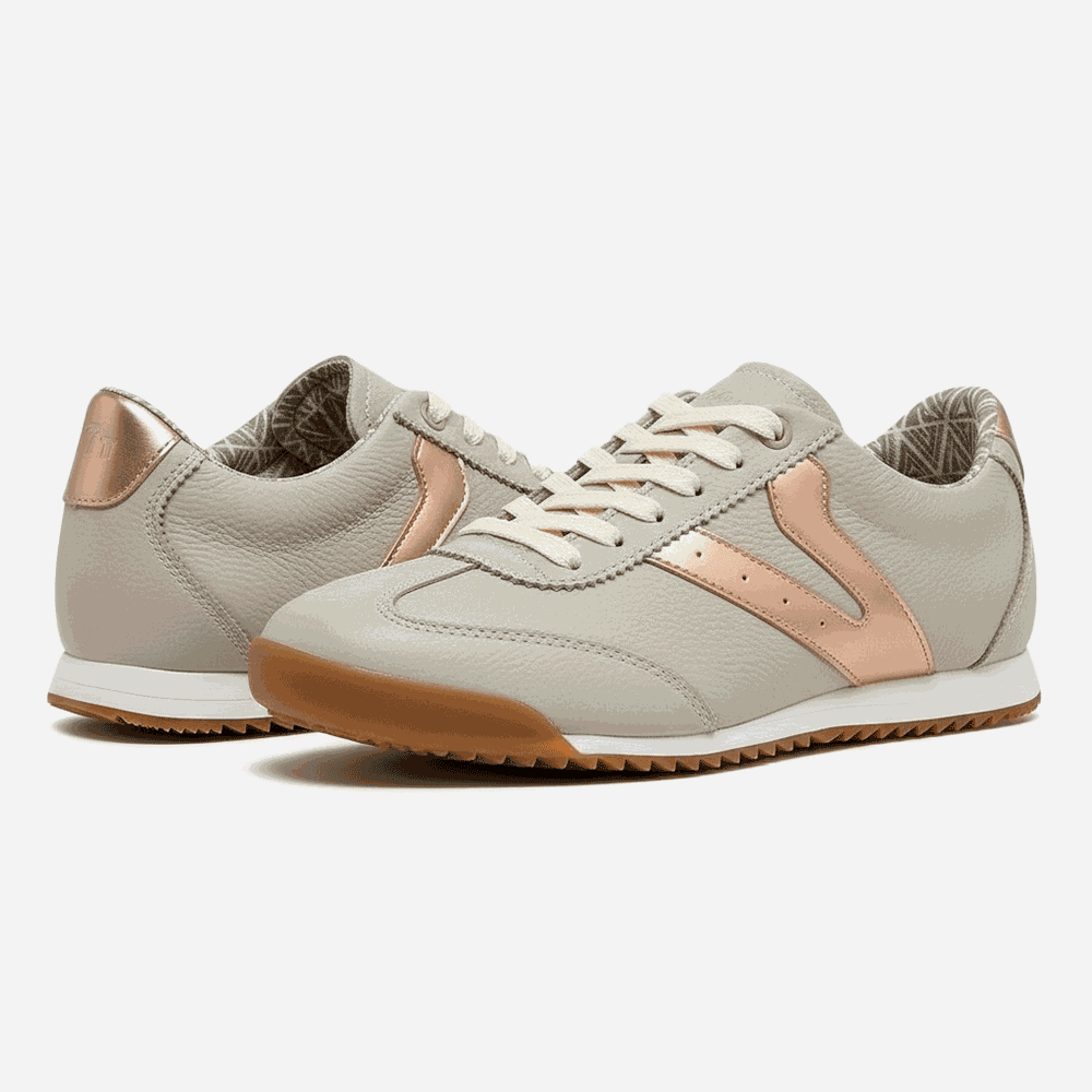 Tênis Feminino Couro Legítimo Naomi OffWhite com Rosê Casual Vittal Clássico Retrô