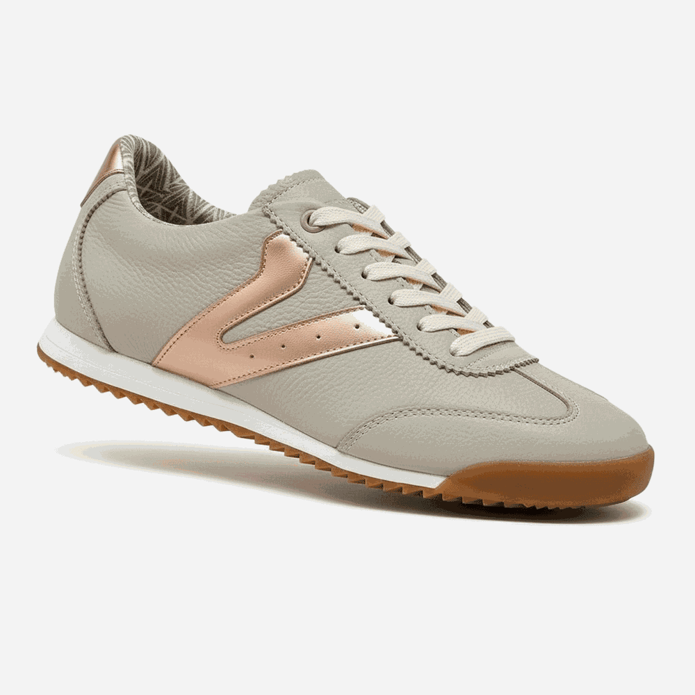 Tênis Feminino Couro Legítimo Naomi OffWhite com Rosê Casual Vittal Clássico Retrô