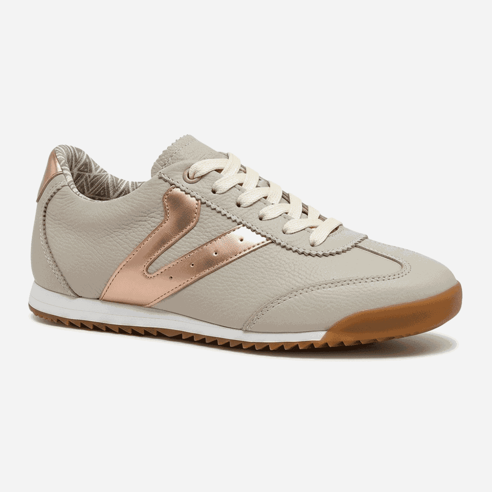 Tênis Feminino Couro Legítimo Naomi OffWhite com Rosê Casual Vittal Clássico Retrô