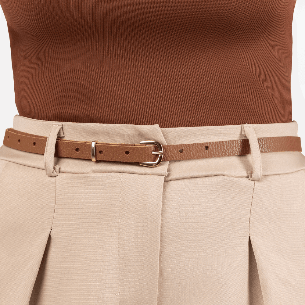 Cinto Feminino Vittal Lia Couro Caramelo Fivela de Pino