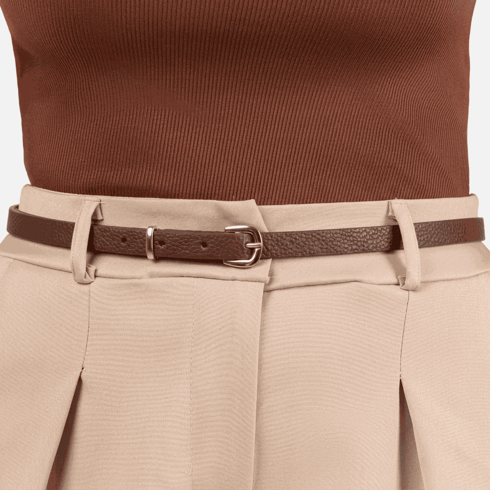 Cinto Feminino Vittal Lia Couro Café Fivela de Pino 