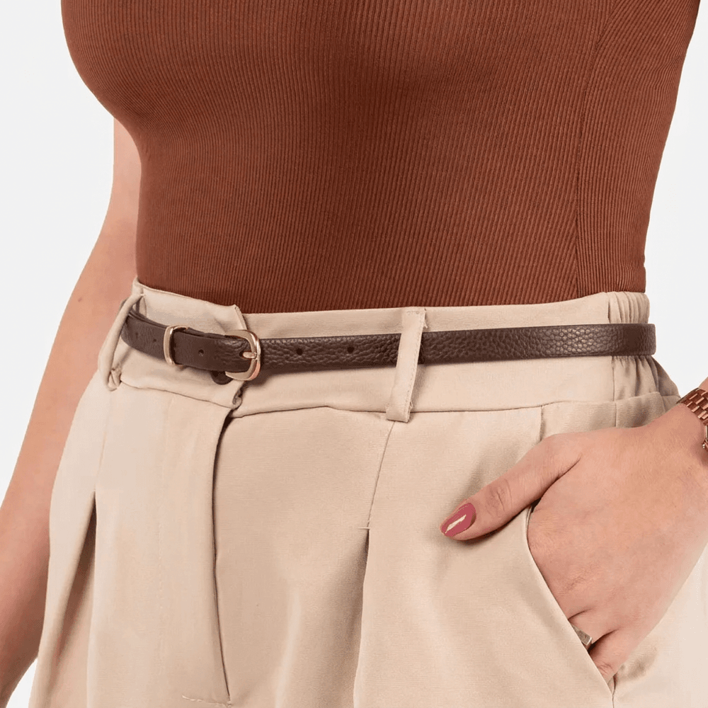 Cinto Feminino Vittal Lia Couro Café Fivela de Pino 