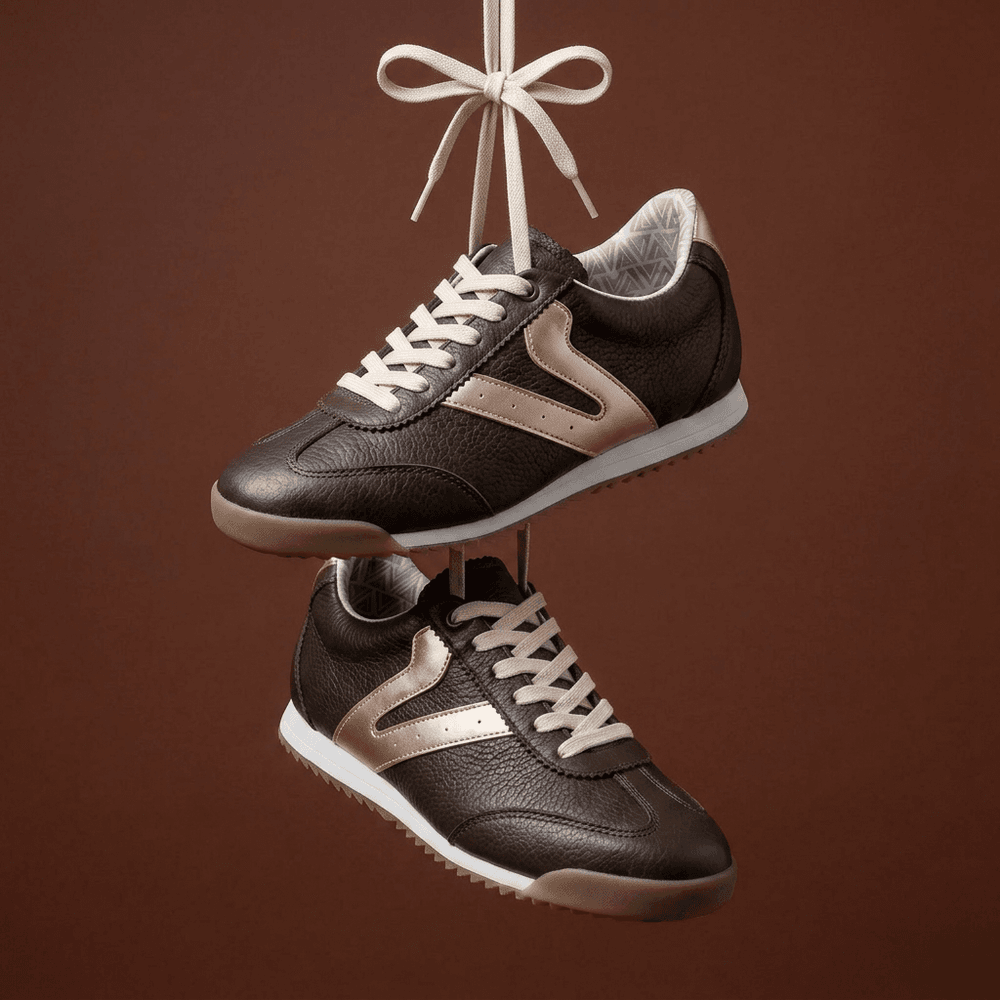 Tênis Feminino Couro Legítimo Naomi Café com Rosê Casual Vittal Clássico Retrô