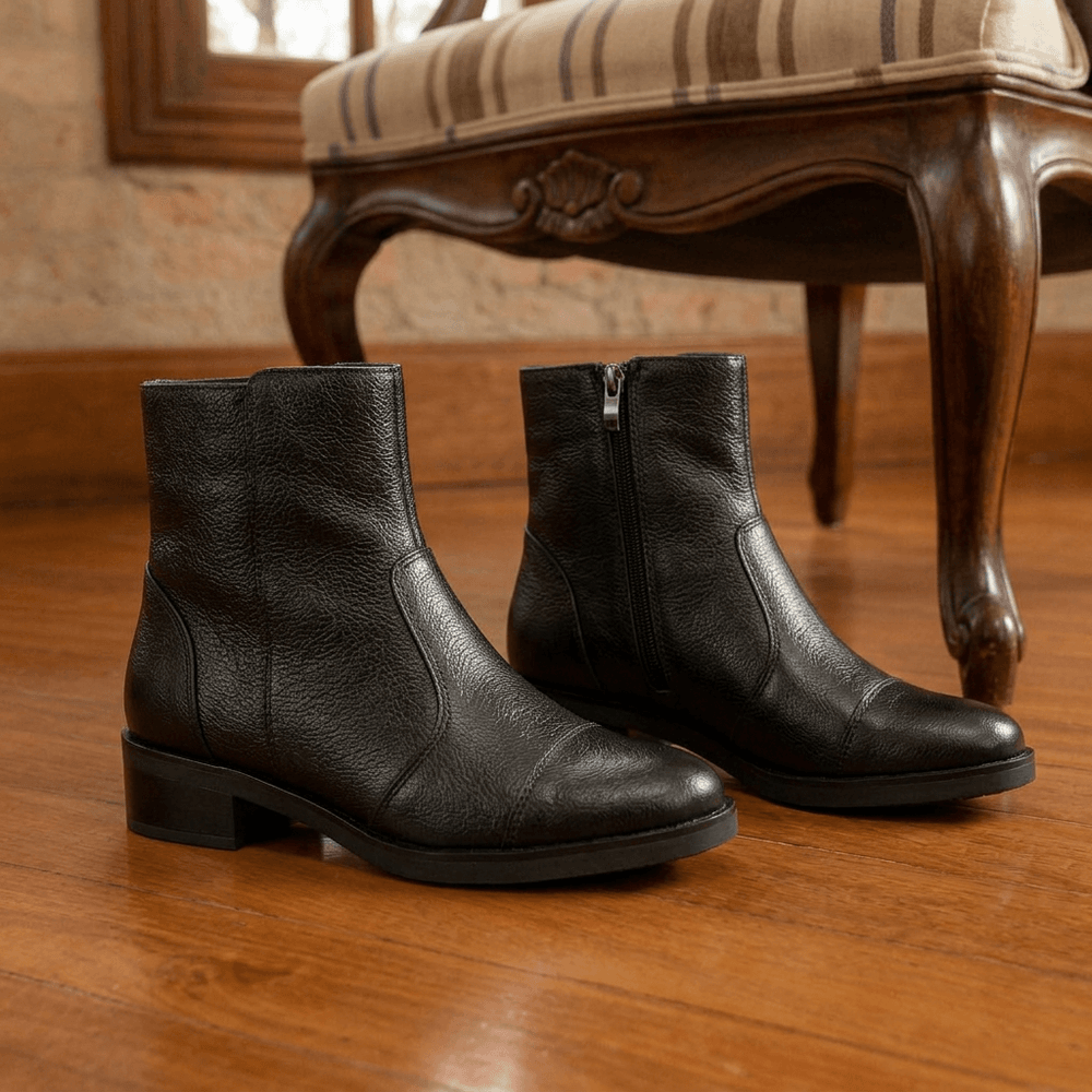 Bota Feminina Vittal Sofia em Couro Legitimo Cano Curto e Zíper